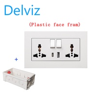 DELVIZ dual 3-hole 1A1C connector QC charging wall socket. The power supply is controlled by a switc