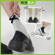 1 Pair Lace Bow Knot Socks Crew Socks Spring and Summer Thin Bow Socks