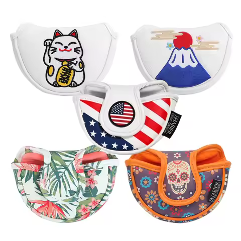 PU Leather Printing Embroidery Magnetic Closure Headcover Waterproof Golf Mid Half Mallet Blade Putt