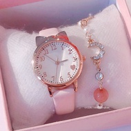 2024 Fashion Women Watch Cute Love Digital Dial Female Student Quartz Watches Leather Strap Bracelet+Watch Set Gift Relojes SYUE