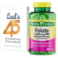 Lual's 45 Diabetes Decoded Bundle with Spring Valley Folate Dietary Supplement | Folate Supplement f