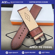 FOSSIL Leather Watch Strap - 24MM Dark Brown With Black Pin Buckle (Thick & Quick Release, Compatibl