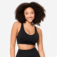DECATHLON 女款輕度支撐交叉肩帶運動內衣－黑色