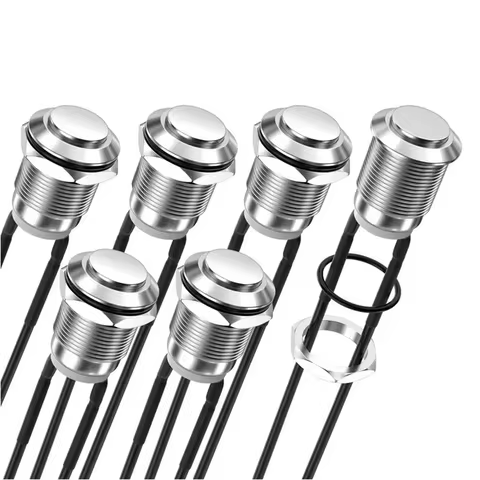 6PCS 12mm Momentary Push Button Switch 12V Metal Waterproof Pushbutton Switch Silver Normally Open (