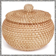 (GJFZ) Rattan Round Basket with Lid Rattan Storage Basket with Lid Bread Food Basket Fruit Snacks Ba