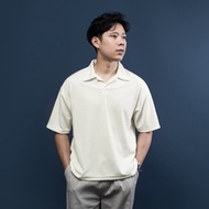 Fatto A Mano Poloshirt Men's Boxy Fit Buttonless Thick Knit Men's Collar T-Shirt Broken White Polo S