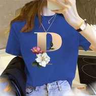 Letter Name Combination Flower Alphabet Font Casual Tops Summer Fashion Womens T-shirt S-5XL