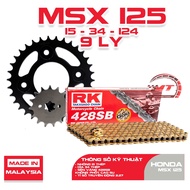 RK MSX 125 Chain Sprocket (15T-34T) Genuine 9mm Gold Chain | Imported from Malaysia