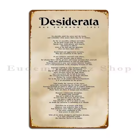 Desiderata Max Ehrmann Typography Print 4 Literary Poster Metal Sign Wall Cave Club Bar Garage Desig