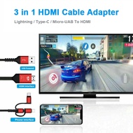 Adaptor Kabel HDMI 3 In 1 USB C/Lightning/USB Mikro MHL Ke Ponsel Pencerminan HDMI Ke TV/Proyektor/Monitor HDTV 1080P untuk iPhone