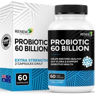 Renew Actives Probiotic Supplement untuk Kesihatan Pencernaan 60 Bilion CFU setiap 2 Kapsul - Formul