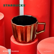 LP-6 WK🍑Starbucks（Starbucks）Classic Black and Golden Style Nameplate Vertical Stripe Mug with Stirring Rod310ml Fashion