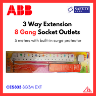 ABB 3 Way Extension Socket Outlets【2/3/8 Gang available】3 meters with Built-in Surge Protector