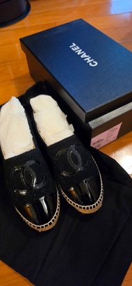Chanel 黑色拼色草編鞋
