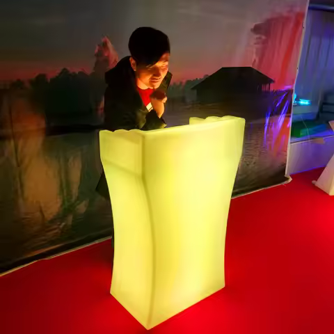 Luminous Podium Table with Power Connected LED, Glowing Tables for Speaking Plastic Bar Counter, Nig