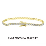 ORSA JEWELS 925 Sterling Silver Tennis Bracelet 2MM Zirconia 14K Gold Plated Bangle Jewelry Gift Men Women Hand Chain SB61-14K