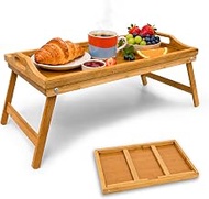 Relaxdays Folding Bed Tray, Food Tray with Feet, Breakfast in Bed, Bamboo & MDF, H x W x D: 23 x 60 