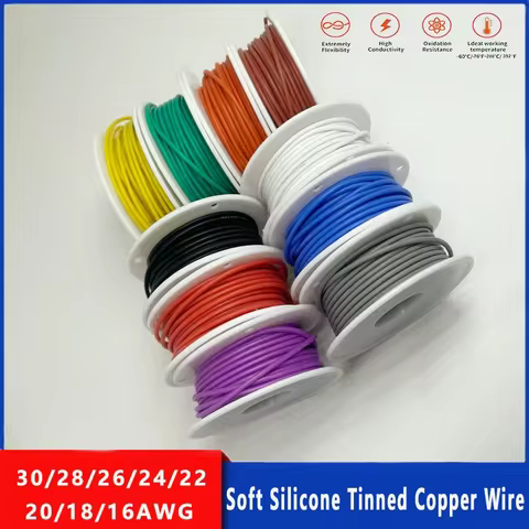 30awg 28awg 26awg 24awg 22awg 20awg 18awg 17 16AWG Stranded Spools Every 10 Colours Soft Silicone Ti
