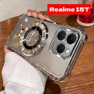 For Realme 15T 5G 2025 Phone Case CD Ring Holder TPU Clear Electroplated Casing Realme15T 15 T Trans