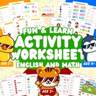 40 Sheets - Worksheet for Children's Practice Activities Mathematics English Ages PAUD TK PG K1 K2 A