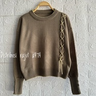 ATASAN SWEATER RAJUT MOTIF TALI DEPAN LENGAN KANCING WANITA KOREA