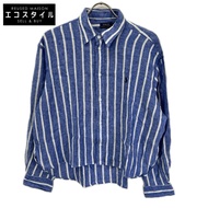 Polo Ralph Lauren 藍白條紋 100% 亞麻襯衫，飾有小馬刺繡，S 碼 [二手]