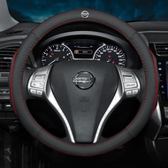 Nissan nismo Car Steering Wheel Cover Leather Non-slip Breathable Logo Accessories 38cm for Almera X Trail Grand Livina Navara Serena C27 Patrol Sylphy Juke Teana Vanette March Terra Sunny NV200