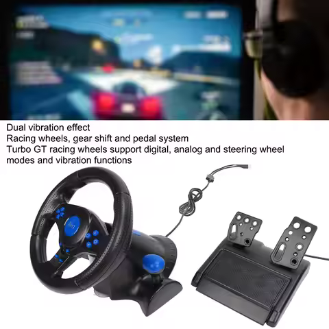 Game Racing Wheel Gaming Steering Wheel 180 Degree Rotation Multifunctional 3 in 1 Game Racing Wheel