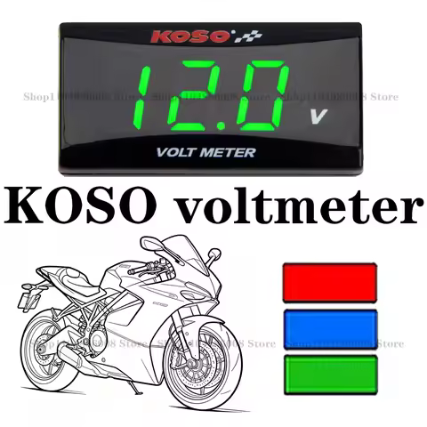 KOSO Motorcycle Mini Voltage Meter Voltmeter 0-20V LED Digital Display Waterproof Voltage Tester Mod