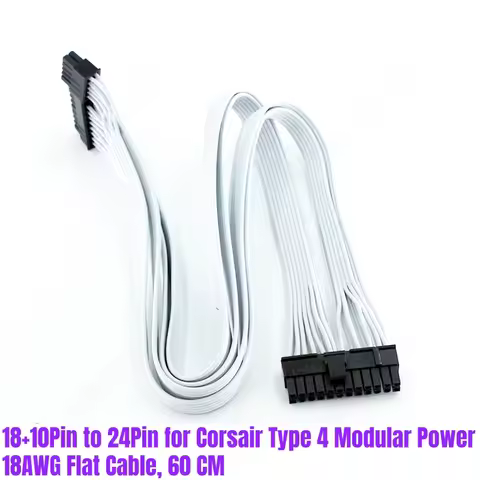 White 18+10Pin to 24Pin ATX Motherboard Power Cable 60 CM 18AWG for CORSAIR RM750 750W RM850 850W Wh