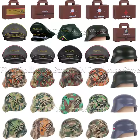 Military Accessories Building Blocks Army Soldier Figures Camouflage Helmet Officer Hat Infantry Med