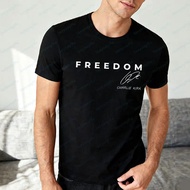 Rekaan Baju Charlie Kirk Freedom dengan T-shirt Tanda Tangan SEORANG PATRIOT SEJATI CHARLIE Streetwe