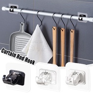 2Pcs Self Adhesive Curtain Rod Bracket Nail-Free Drapery Hooks Holder No Drill Plastic Wall Hanging Pole Fixed Clip Kitchen Bathroom Accessories