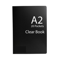 A2 Clear Book Clear Holder Display Book 20pockets (Black Colour Cover)