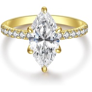 AVECON 3.5ct Olive Pointed Cut Engagement Ring, Wedding Promise Cubic Zirconia Ring, 14K Gold-Plated