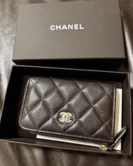 CHANEL 黑金荔枝皮L拉鏈鑰匙卡包