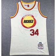 new NBA men’s Houston Rockets #34 Hakeem Olajuwon  retro embroidery basketball jerseys jersey Milky 