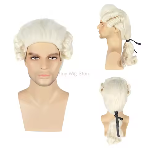 Grey White Black Lawyer Wig Lawyer Hair Judge Baroque Wig Curly Male Costume Historical Long Synthet