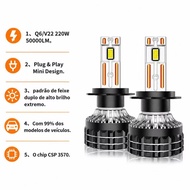 2PCS Q5 Q6 V22 H4 H7 LED Headlight Bulb 50000LM 220W Canbus Error Free 6000K Plug And Play Fan Cooli