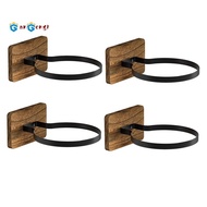 4Pcs Basketball Wooden Holder Wall Mount, Ball Storage Holder for Football Basketball Soccer Rugby D