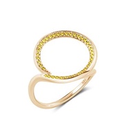 黃色藍寶石圓環結婚戒指 14k黃金另類光環婚戒 獨特業力訂婚指環