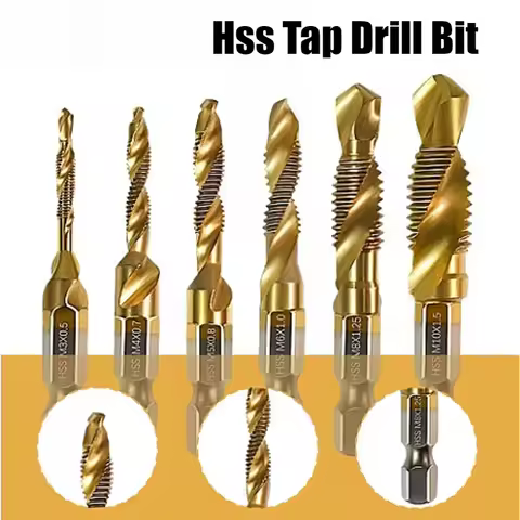 6PCS Metric Titanium Drill Tap Combination Bit Set 1/4" Hex Shank HSS Screw Thread Bit Thread M3 M4 