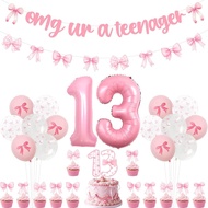 Kreatwow Bow 13th Birthday Decorations for Girls Pink Omg Ur A Teenager Banner Bow Party Garland Che