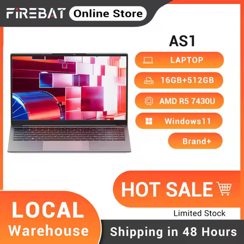 FIREBAT AS1 15.6" Laptop AMD Ryzen5 7430U DDR4 16GB RAM PCIe 512GB SSD 15.6inch FHD 60Hz Screen WiFi