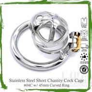 Stainless Steel Short Chastity Cock Cage #04C with 45 mm Curved Ring