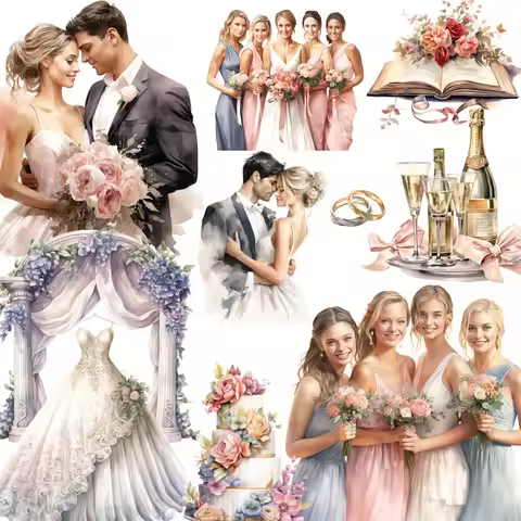 12Pcs/Pack Wedding Bride Sticker DIY Craft Scrapbooking Album Junk Journal Decorative Stickers