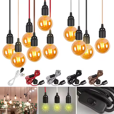 UK Plug 2/3/4m Power Cord Cables E27 Full Teeth Lamp Base Holder With Switch Wire For Pendant Fixtur