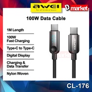 Awei CL-176 Data Cable 100W Fast Charging Cable 100W Cable 1M Kabel 100cm Type-C Cable Awei CL-176C 