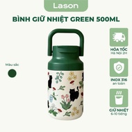 Lason Green thermos water bottle 500ml, with convenient handle BN-GN66