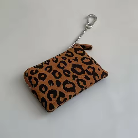 New Leopard Print Suede Coin Purse Lipstick Key Bag Ultralight Travel Chain Wallet Portable Zipper S